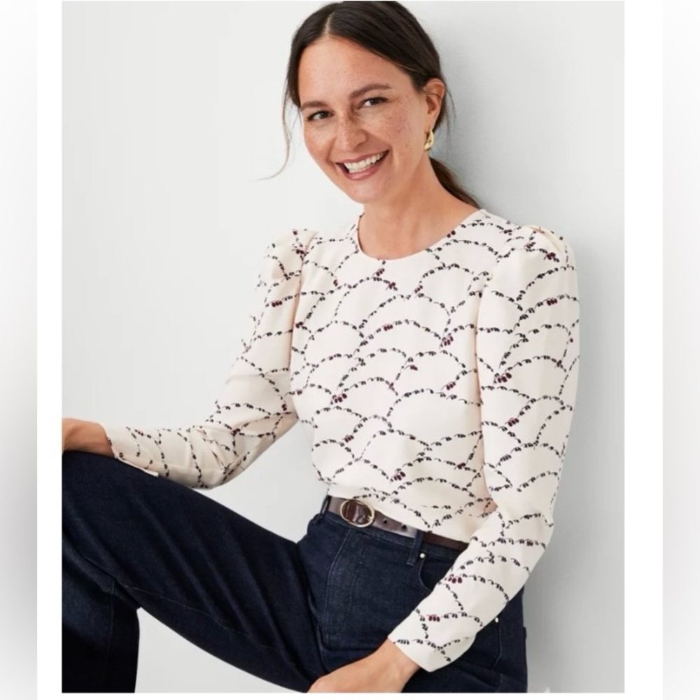 Ann Taylor Floral Puff Sleeve Blouse Size S NWT